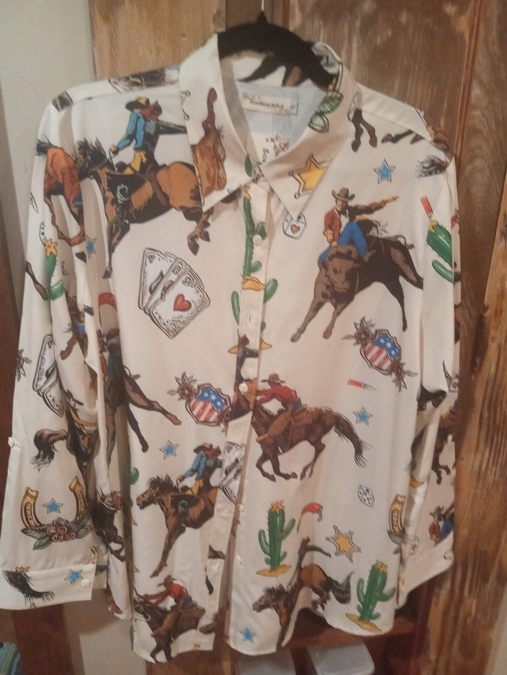 Southern Stitch Cream Western Cowboy Print Button-Down Shirt - Picture 1 of 6